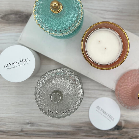 Glass Cut Hatch Cut Candle Holder - Large