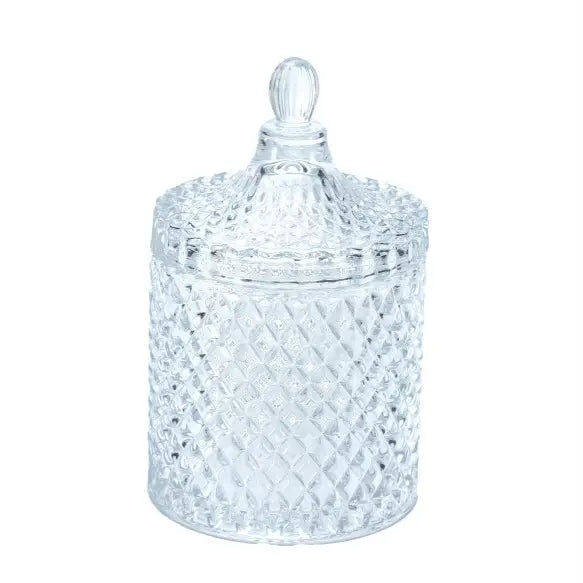 Glass Cut Hatch Cut Candle Holder - Large